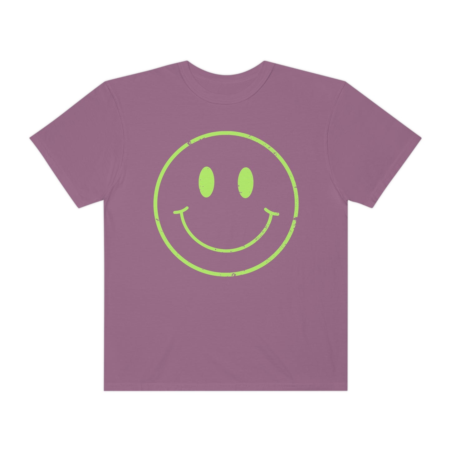 Distressed Neon Smiley Face Tee, Be Happy Shirt, Large Smiley Face Shirt, Trendy Retro Shirt for Women or Men, Gift for Women, Gift for Teen