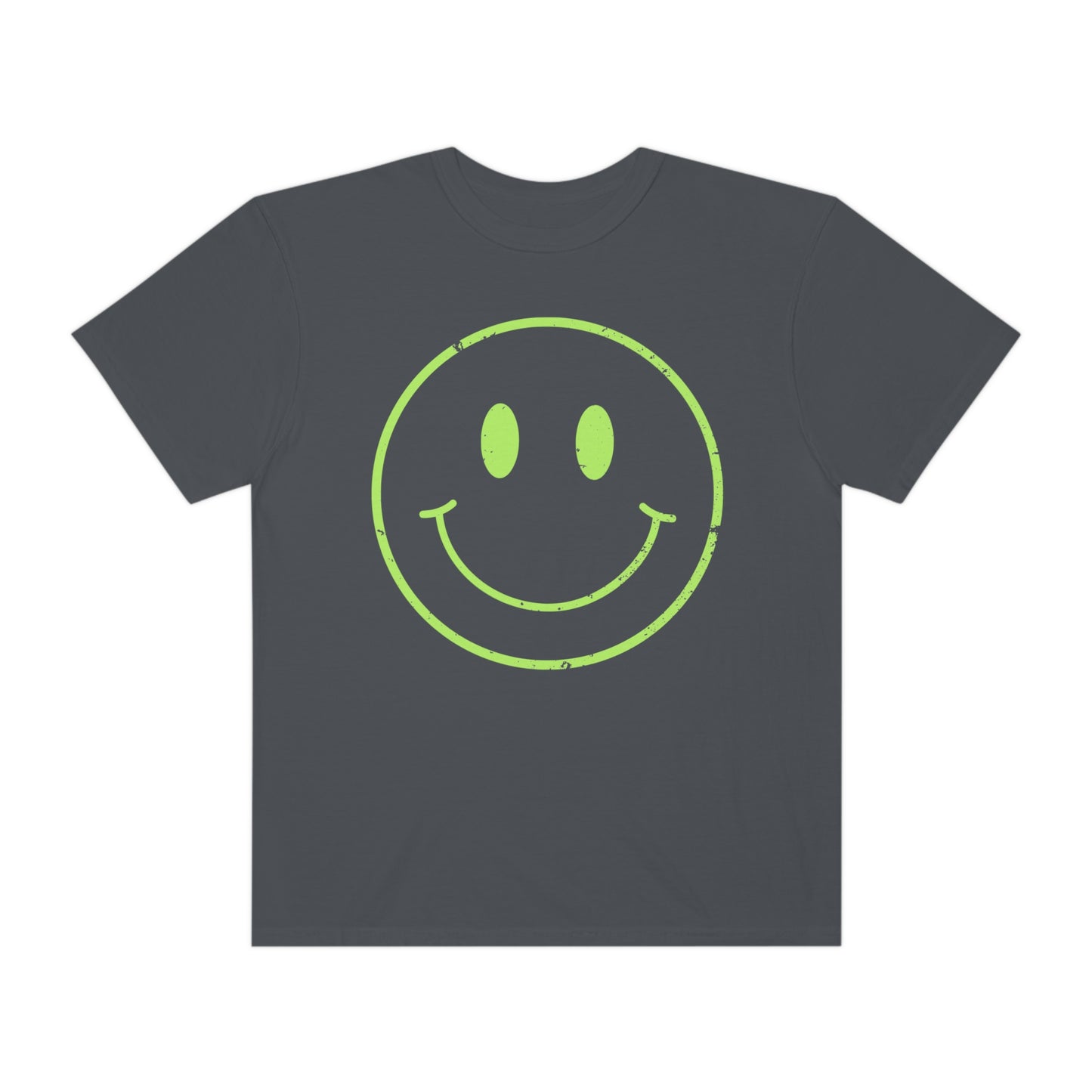 Distressed Neon Smiley Face Tee, Be Happy Shirt, Large Smiley Face Shirt, Trendy Retro Shirt for Women or Men, Gift for Women, Gift for Teen