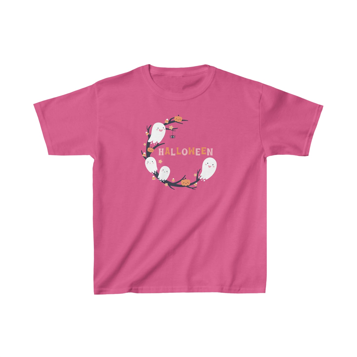 Kids Friendly Ghost Halloween T-Shirt, Gift for Halloween, Kid Halloween Costume, Flower Floral Fall Leaves Shirt, Pink Halloween Shirt