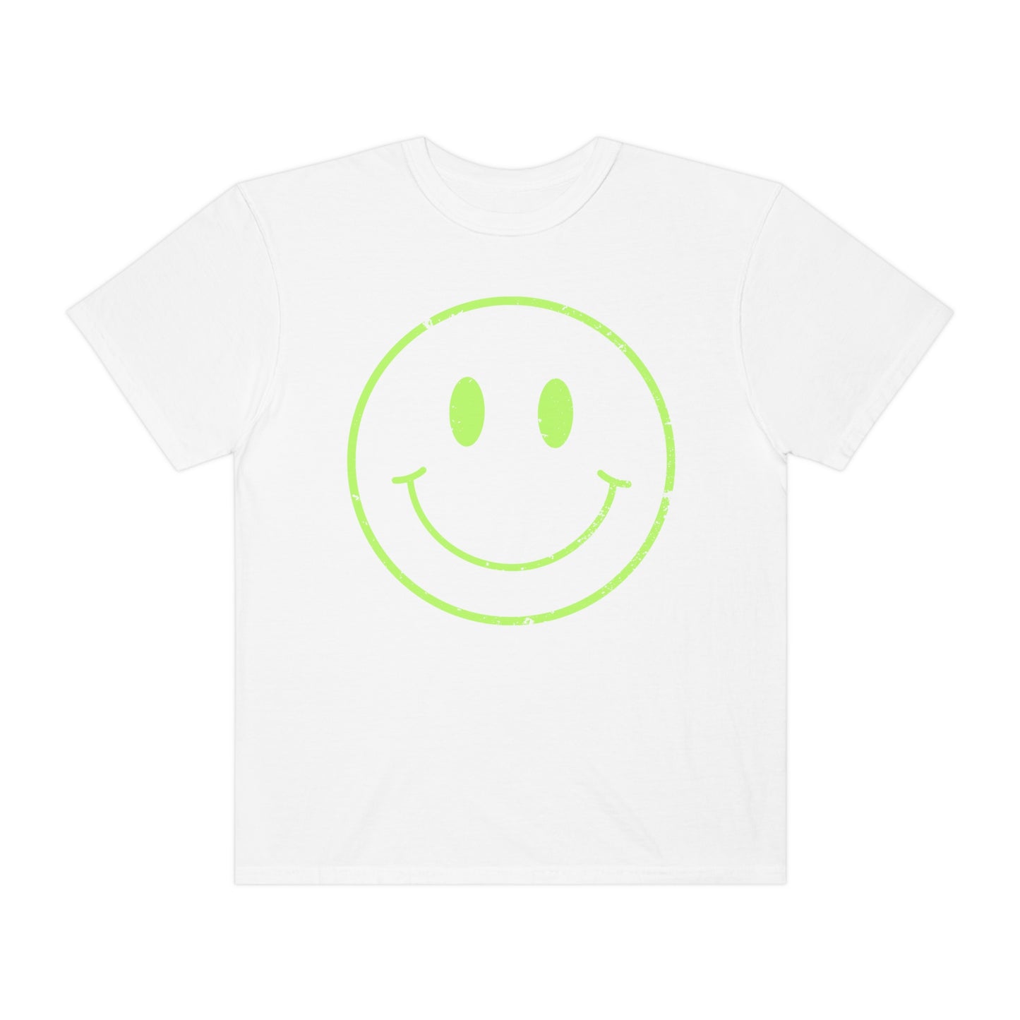 Distressed Neon Smiley Face Tee, Be Happy Shirt, Large Smiley Face Shirt, Trendy Retro Shirt for Women or Men, Gift for Women, Gift for Teen