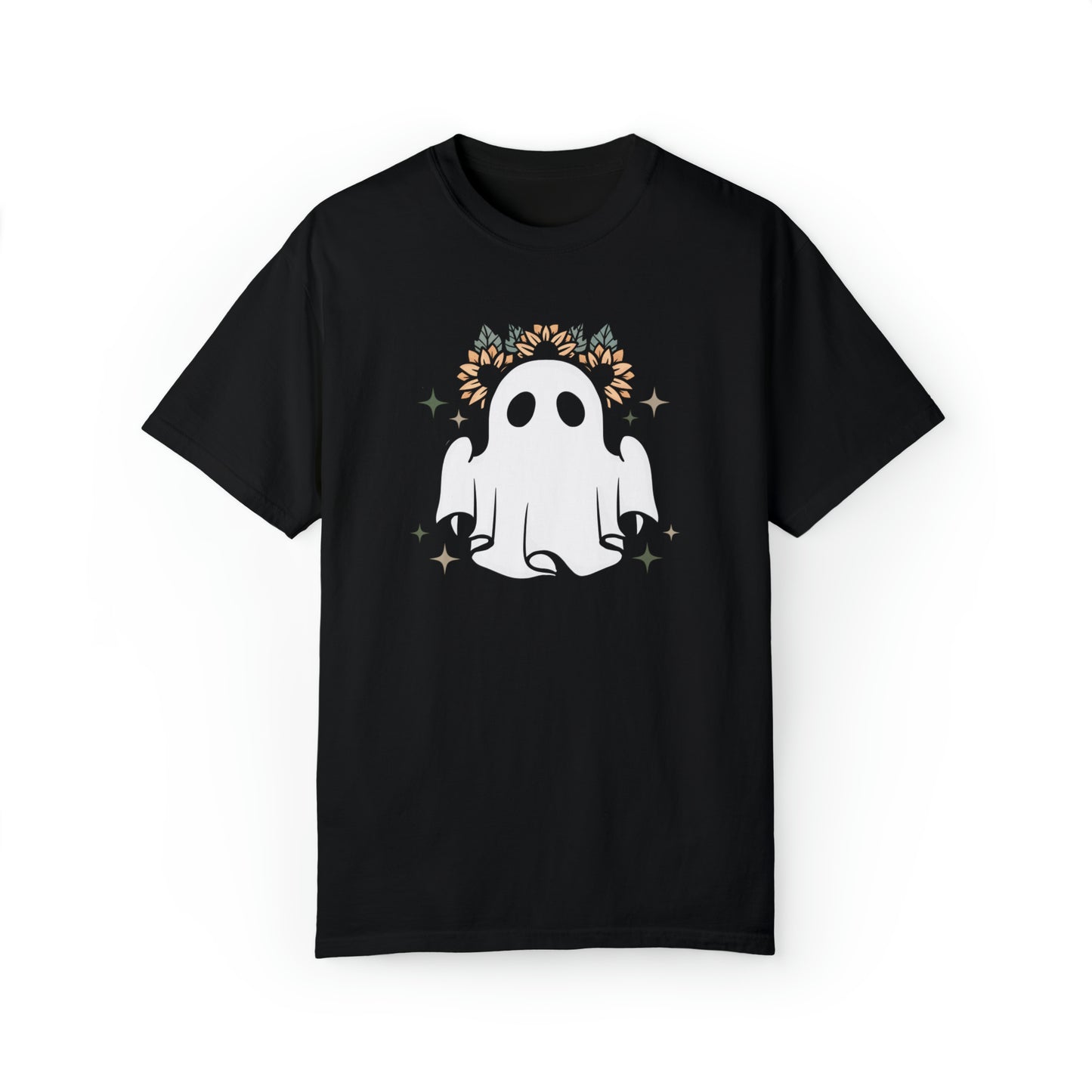 Hippie Ghost Halloween T-Shirt, Retro Vintage Halloween Tee, Flower Floral Print, Halloween Shirt for Mom, Halloween Gift, Halloween Costume