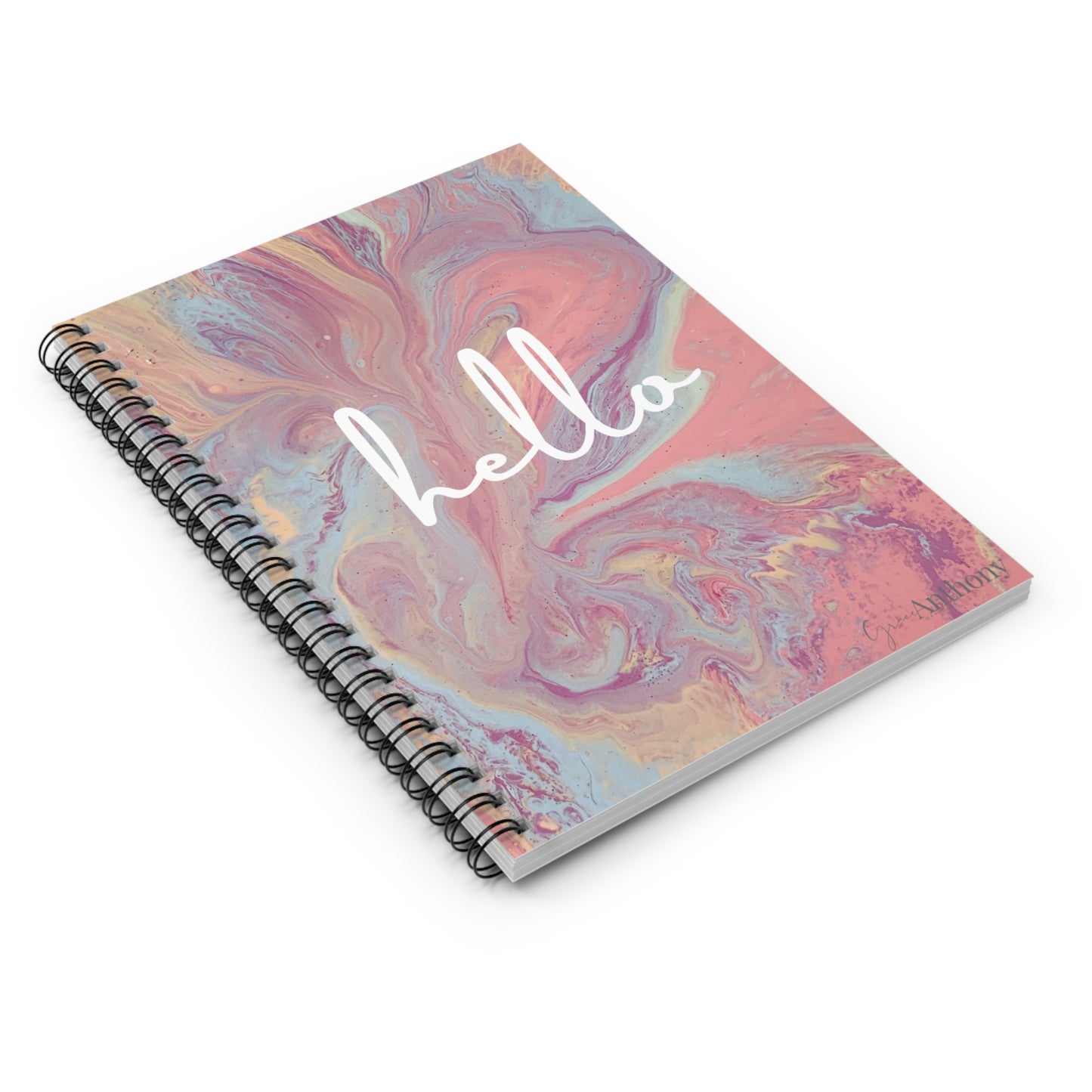 Hello Pink Blue Swirl Notebook for Writing, Gift for Teachers, Planner Note Book, Gratitude Journal, Prayer Note Book, Back to School Book