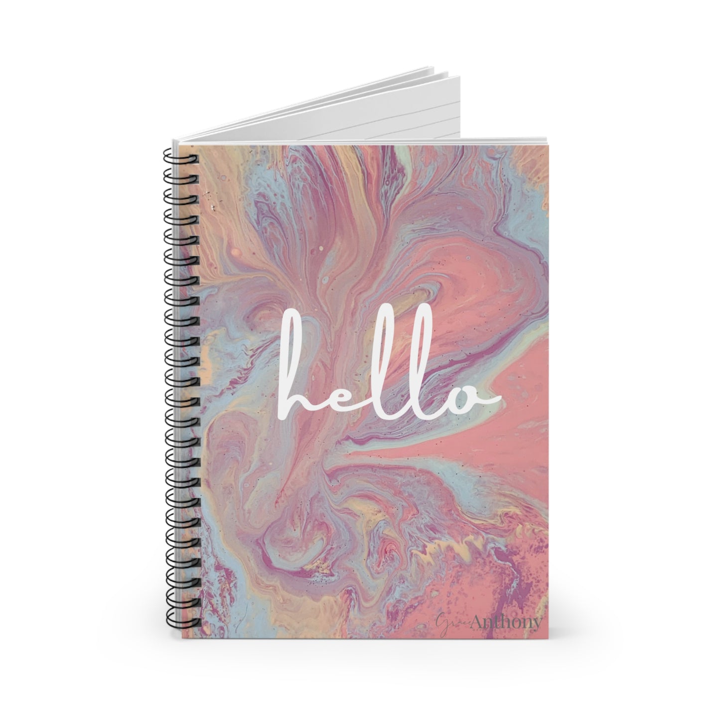Hello Pink Blue Swirl Notebook for Writing, Gift for Teachers, Planner Note Book, Gratitude Journal, Prayer Note Book, Back to School Book