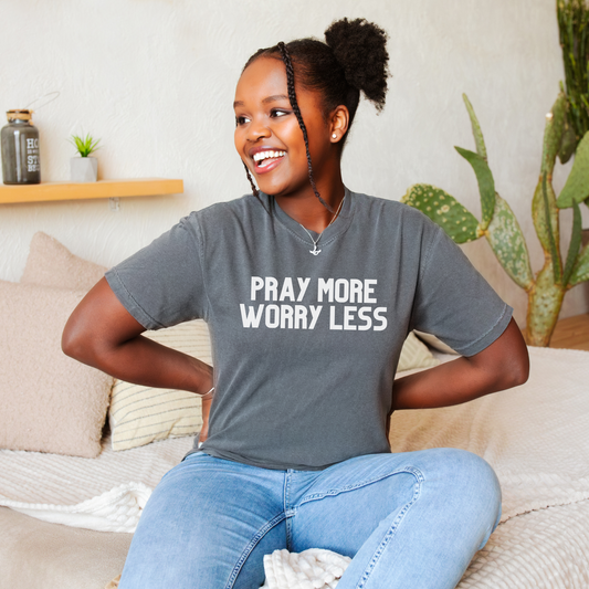 Pray More Worry Less T-Shirt Christian Quotes Bible Verse Women Men Oversize Shirt Hoodie Motivational Positive Valentine Shirt for Her Him