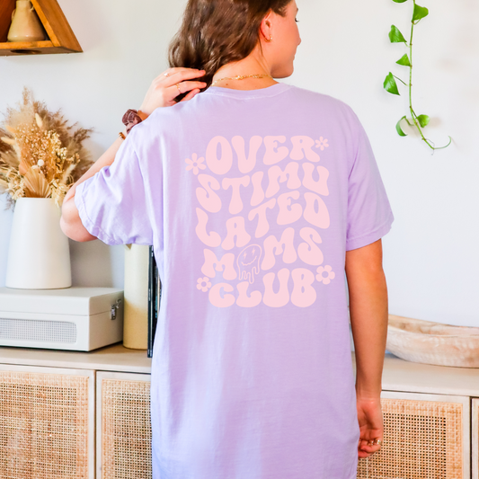 Overstimulated Moms Club Graphic T-Shirt, Retro Smiley Face, New Mom, Toddler Mom, Mom Gifts, Funny Sarcastic Mom Gifts, Cool Moms Club