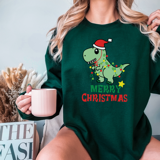 Dinosaur Dino Christmas Sweatshirt, Men Ugly Sweater Shirt, Christmas Lights Santa Sweatshirt, Cool Dad Sweatshirt, Christmas Gift for Dad