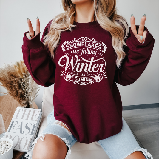 Snowflakes are Falling Winter is Coming Sweatshirt, Holiday Season Hoodie, Men Women Christmas Winter Sweatshirt, Hoodies for Men Women