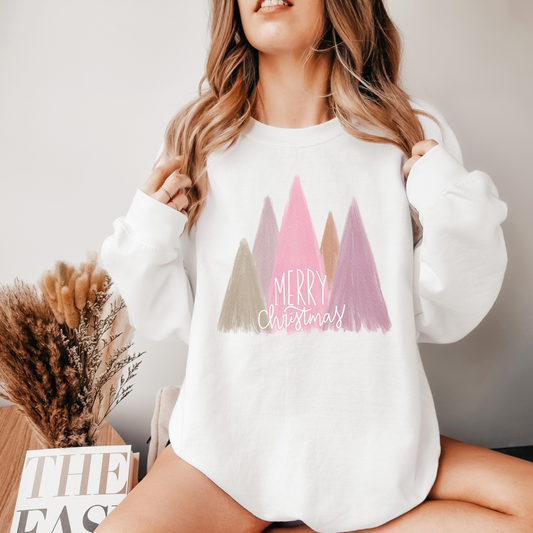 Christmas Tree Holiday Sweatshirt, Merry Christmas Hoodie, Pink Festive Holiday Shirt, Gift for Women, Women Hoodie Sweatshirt, Trendy Mom