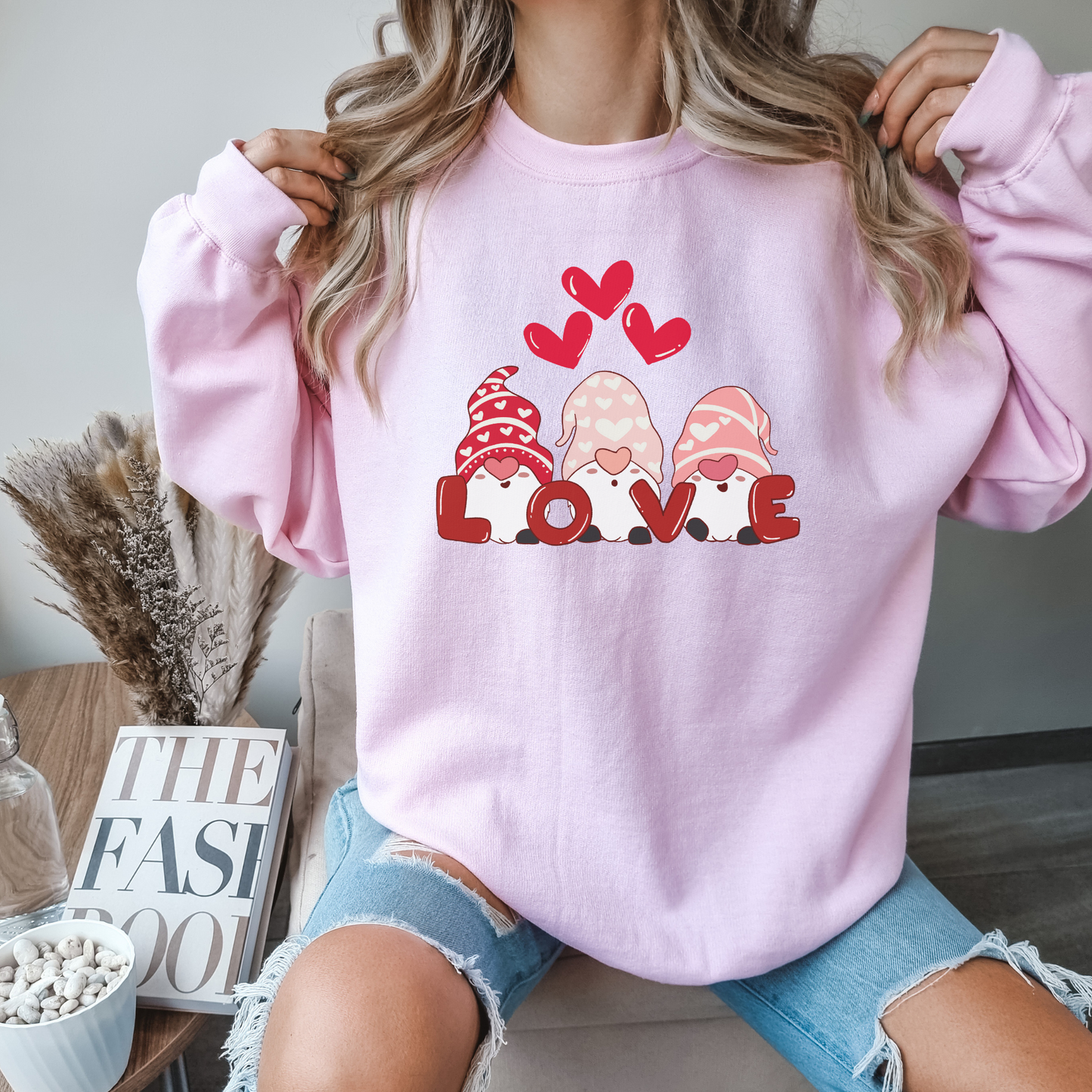 Love Gnome Hearts Valentine's Sweatshirt Oversize Hoodie Teen Girl VSCO Preppy Shirt Cute Valentine's Day Gift Mom Best Friend Gift