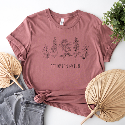 Get Lost in Nature Shirt, Floral Print Shirt, Outdoor Nature Flowers Shirt, Graphic Vintage Tee, Gifts for Plant Lover, Crazy Plant Lady