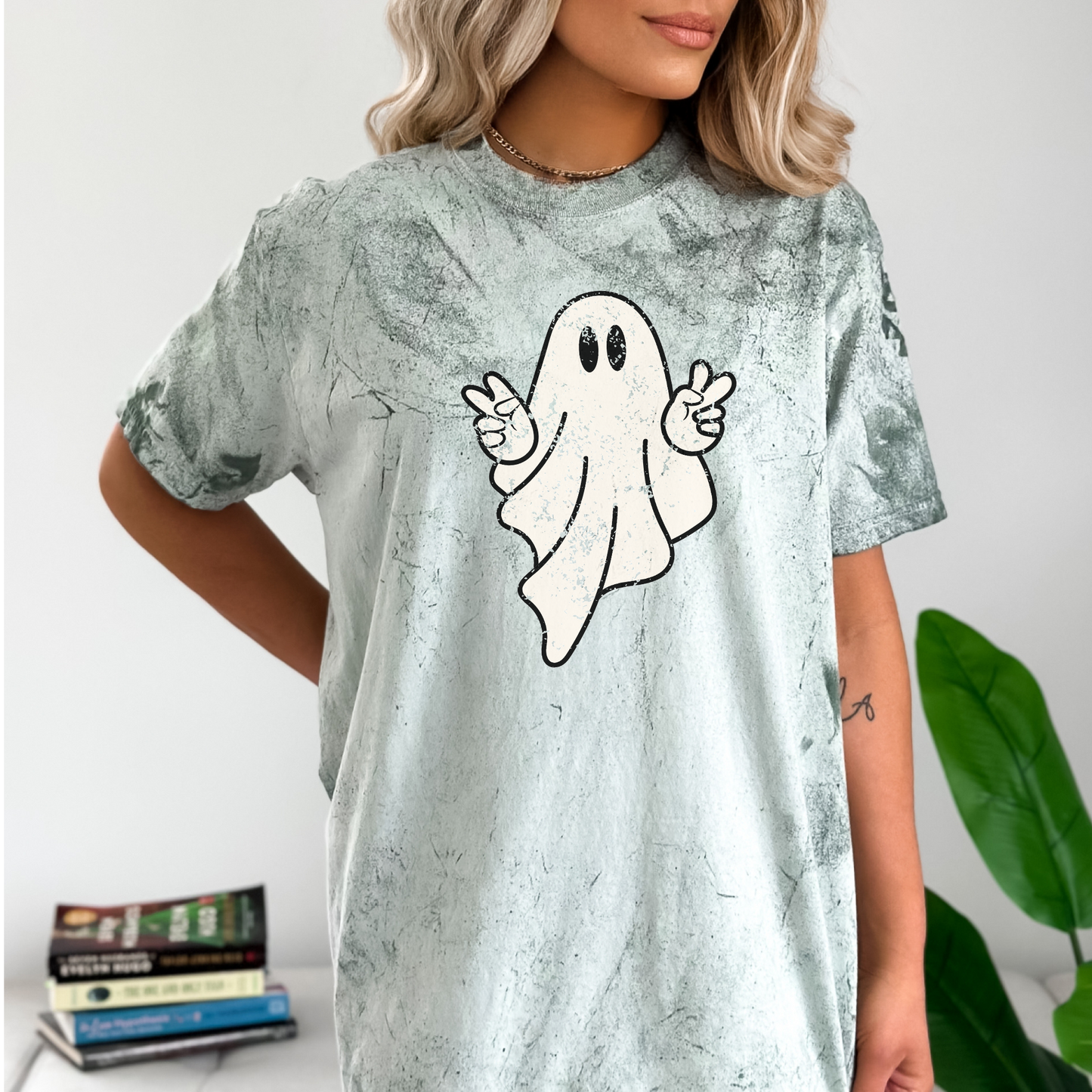Retro Peace Sign Friendly Ghost Tie-Dye T-Shirt, Halloween Shirt for Teacher Nurse, Halloween Gift, October Birthday Gift, Vintage Fall Tee