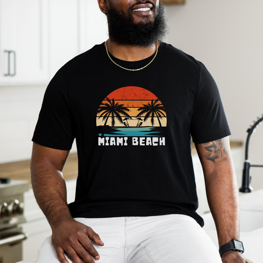 Miami Beach Shirt, Miami Florida Shirt, Retro Graphic T-Shirt, Beach Vacation Shirt, Florida Gift for Men, Trendy Summer Clothing for Men