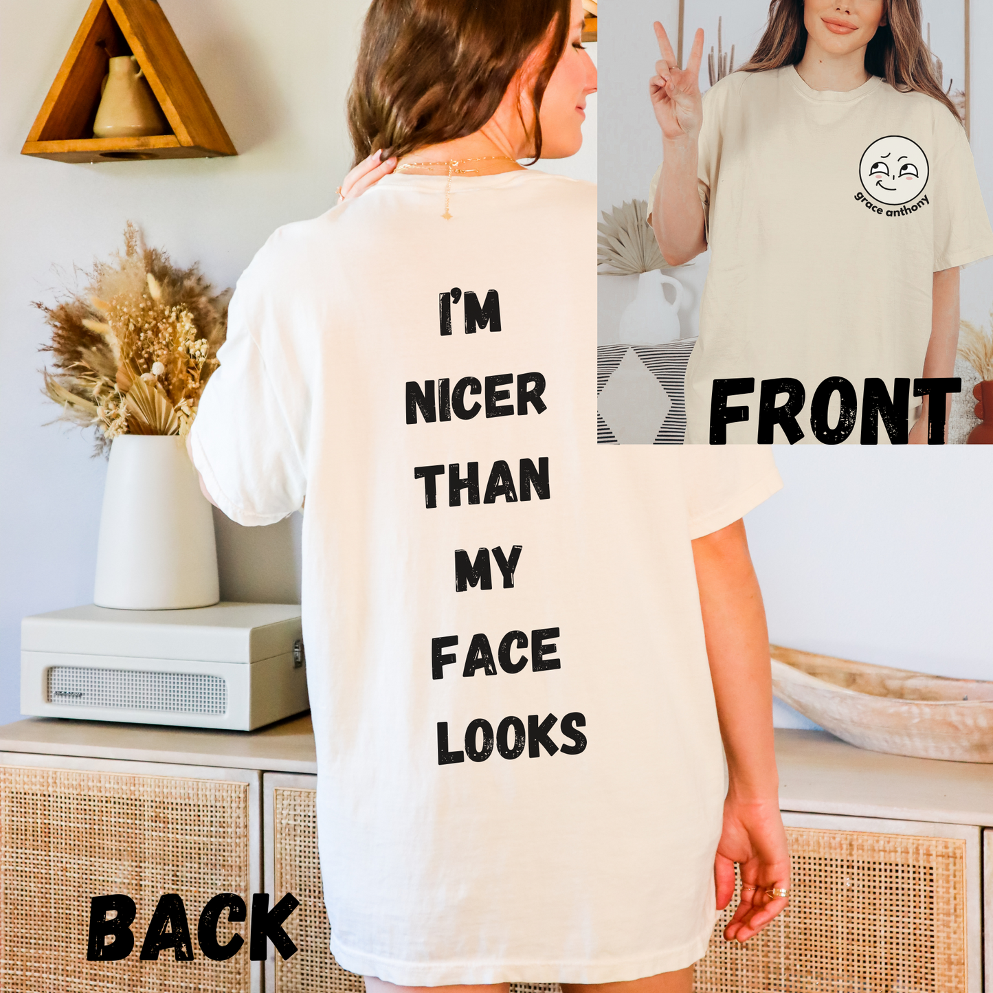I'm Nicer Than My Face Looks T-Shirt Funny Sarcastic Men Women Shirt Smiley Face Preppy Tshirt Hoodie Oversize Comfort Colors Shirt