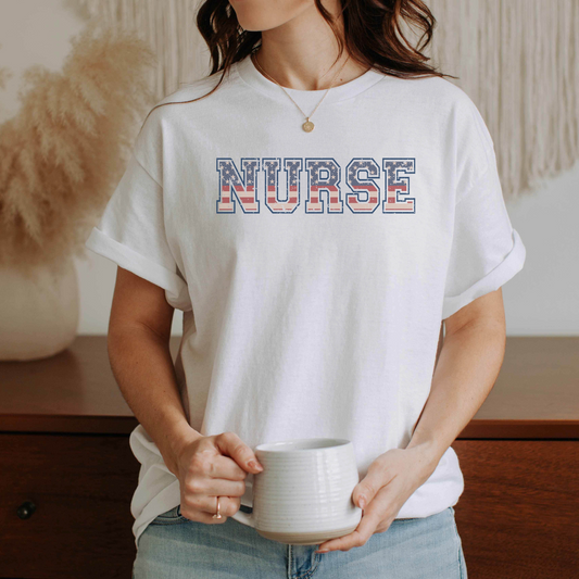 Unisex 4th of July Nurse T-Shirt, American Nurse T-Shirt, Red, White, and Blue Nurse T-Shirt, Patriotic Nurse T-Shirt, Holiday Work T-Shirt