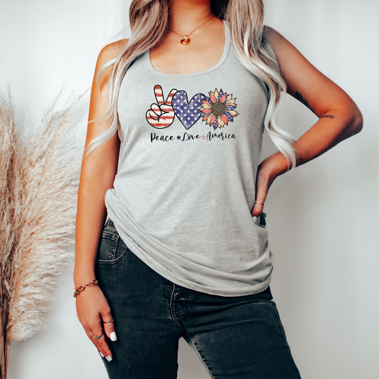 Peace, Love, American Tank Top for Women, Patriotic Graphic Tank, Vintage Graphic T-Shirt, Freedom T-Shirt, 4th of July Shirt for Women