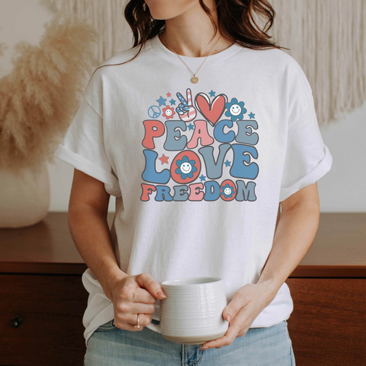 Peace, Love, Freedom Women's Shirt, 4th of July T-Shirt Unisex, Independence Day T-Shirt, Peace Shirt for Women, Protect the USA T-Shirt