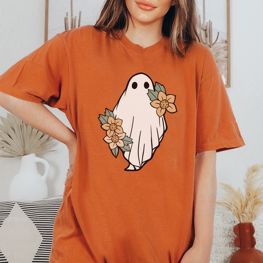 Ghost Halloween Shirt, Flower Floral Print, Retro Vintage Shirt for Women, Friendly Pretty Halloween Shirt, Halloween Teacher Nurse Gift